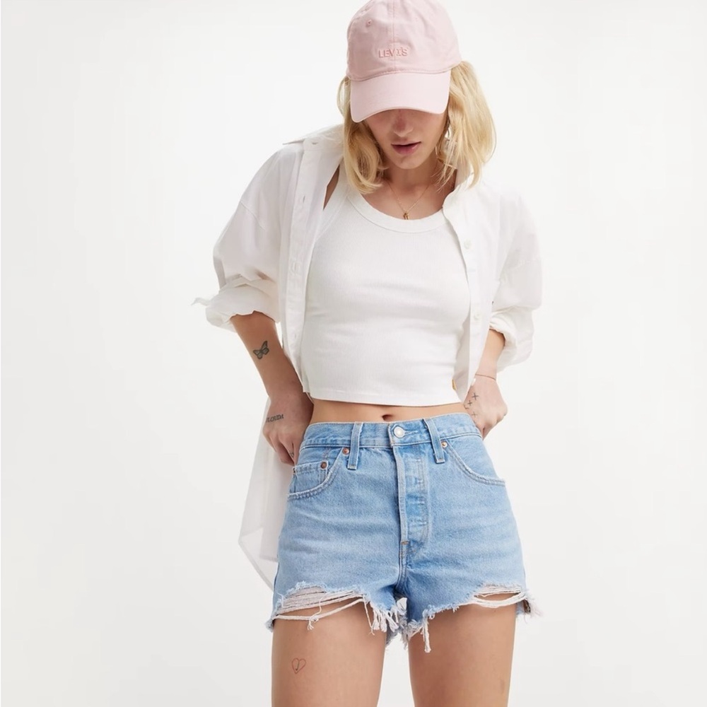 Levi’s Premium 501 High Rise Denim Cut Off Shorts In Luxor Button Fly Size 30